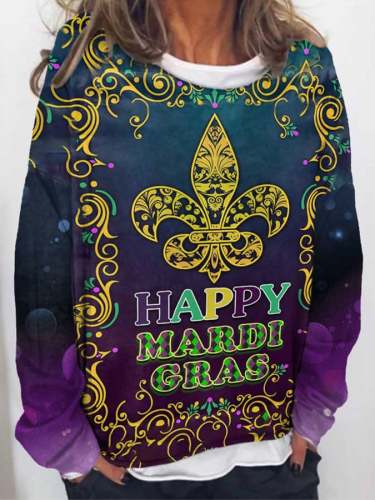 Vintage Happy Mardi Gras Print Sweatshirt