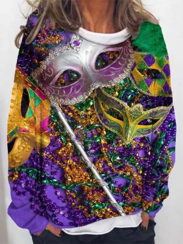 Mardi Gras Decoration Mask Beads Print Sweatshirt