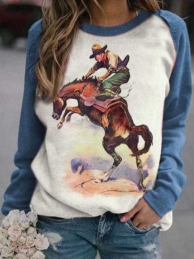 Western Vintage Print Long Sleeve Sweatshirt