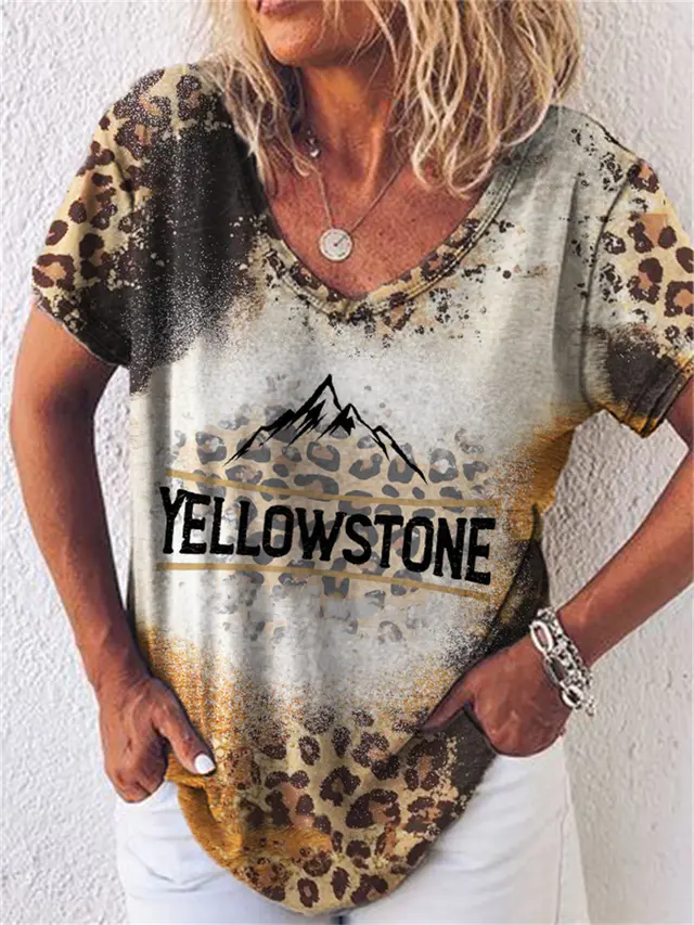 Western Mountains Letter Leopard Bleached T-Shirt