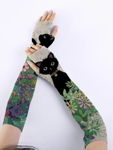 Women's Outdoor Sunscreen Elastic Printed Long Sleeve Glove Sleeves