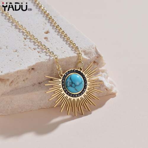 🔥Last Day 75% OFF🎁Gold sunflower turquoise pendant