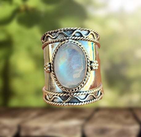 🔥Last Day 75% OFF🎁Bohemian Moonstone Wide Band Ring