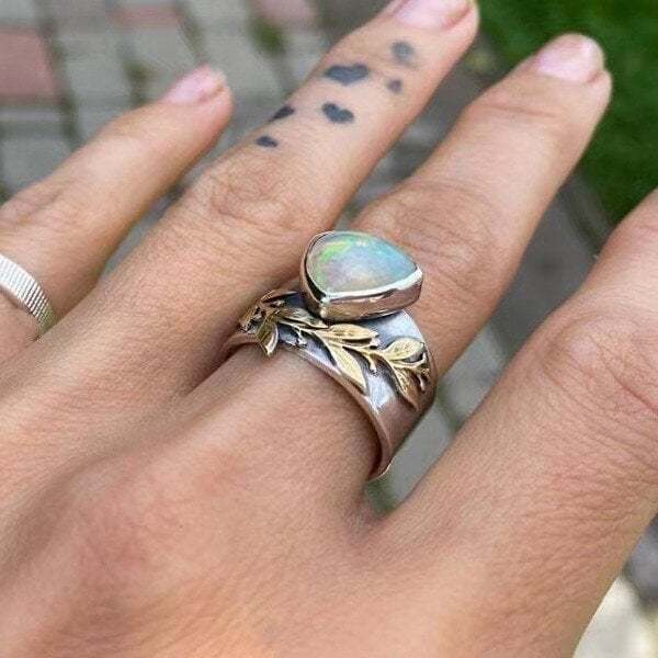 🔥Last Day 75% OFF🎁Leaf Geometric Opal Ring