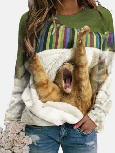 Lässiges Sweatshirt mit süßem Katzendruck für Damen