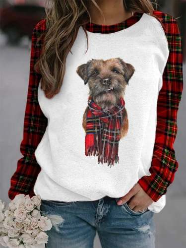 Women's Fun Scarf Dog Print Sweatshirt