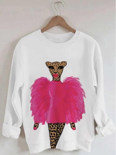 Women's Fashion Cheetah Print Long Sleeve Round Neck Sweatshirt