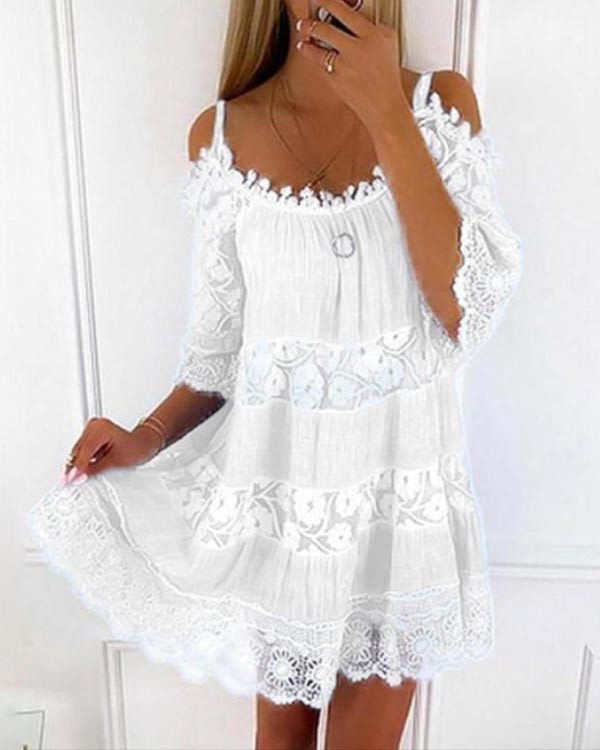 Casual Solid Color Strapless Lace Dress