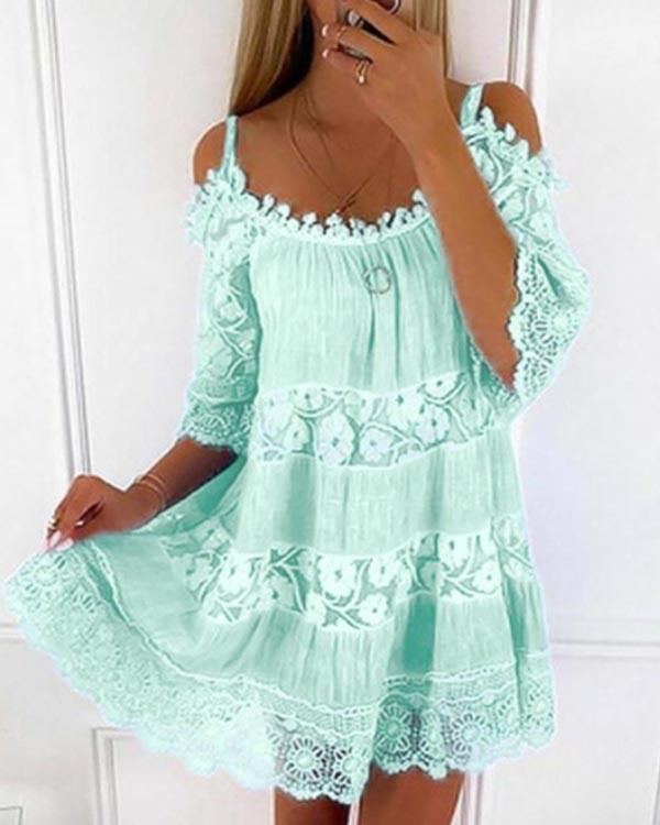 Casual Solid Color Strapless Lace Dress