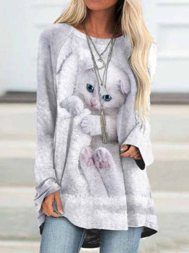 Trendy Cat Print Long Sleeve Top