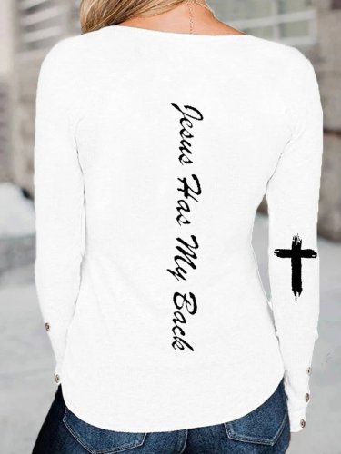 Women's jesus has my back round neck casual T-shirt