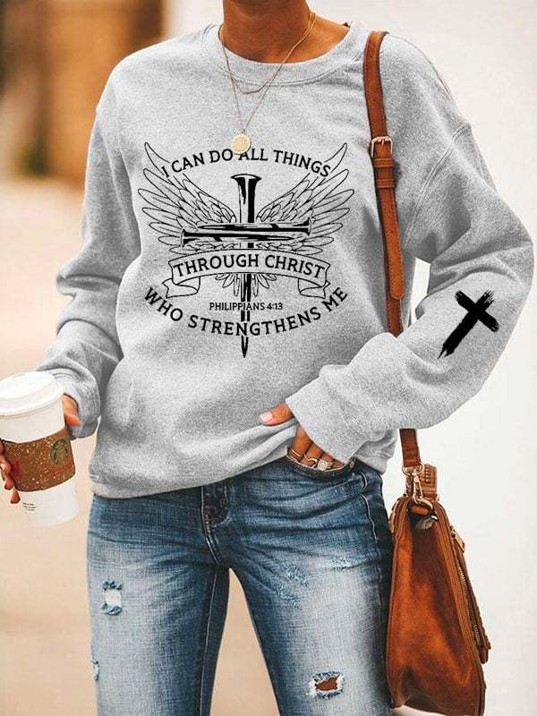 Women's I Can Do All Things Through Christ Print Casual Sweatshirt