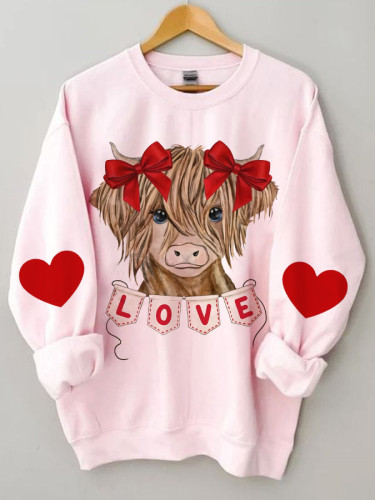 Women's Highland Cow Valentine Loose Crewneck Sweatshirt
