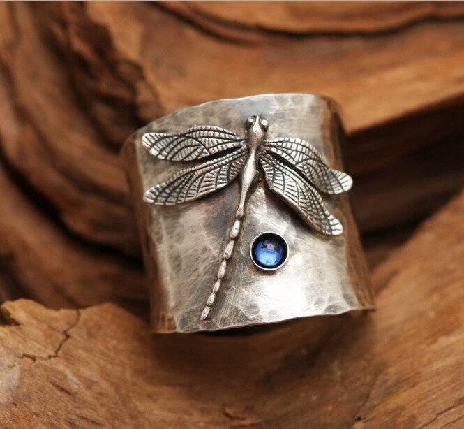 🔥 Last Day Promotion 75% OFF🔥Vintage Dragonfly Wide Band Silver Ring