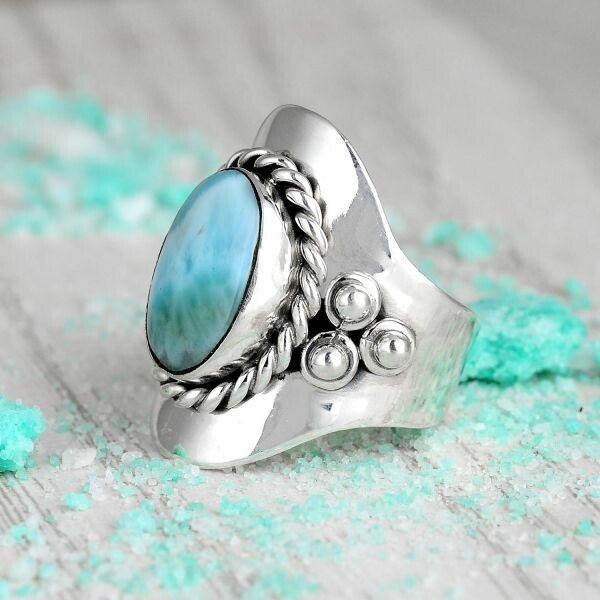 Larimar Silver Boho Ring For Women