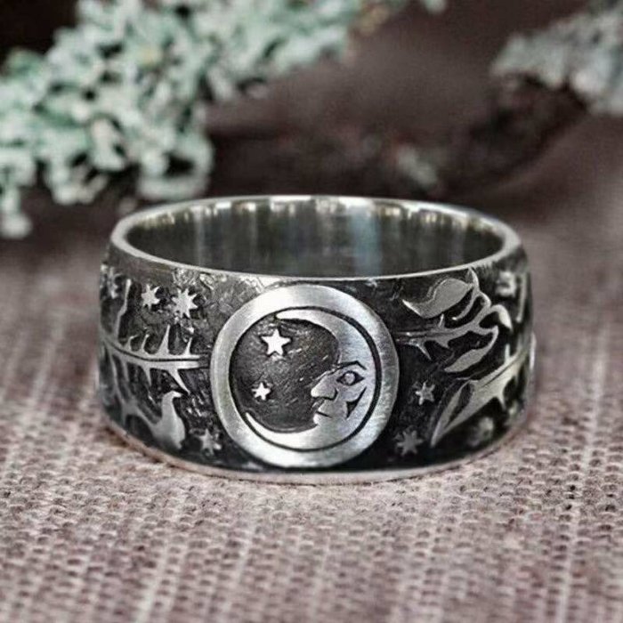 🔥 Last Day Promotion 70% OFF🔥Silver Vintage Moon&Sun Ring🌕🌞