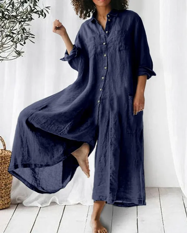 Green In Stock Linen Cotton Loose Casual Loose Jumpsuit