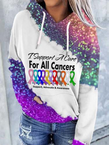 I Support A Cure For All Cancers Sequins Print With Pocket Hoodie