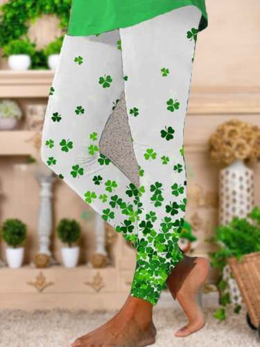 Women's St. Patrick's Day Shamrock Print Stretch Leggings