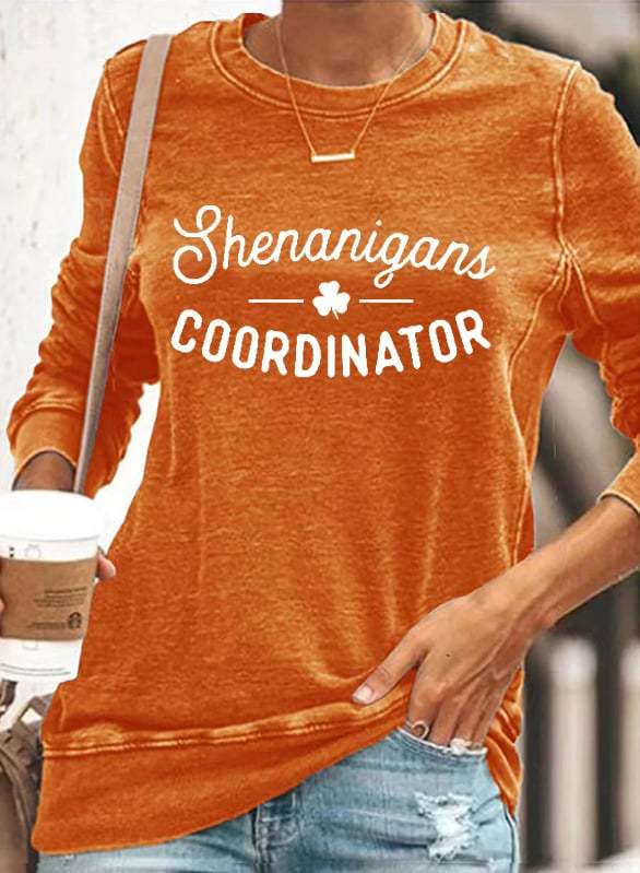 Women's Shenanigans Coordinator St. Patrick's Day Casual Long Sleeve Crewneck Sweatshirt