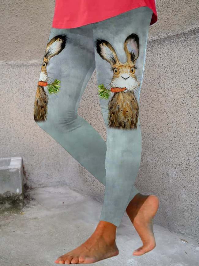 Women's Easter Funny Hare Print Stretch Leggings