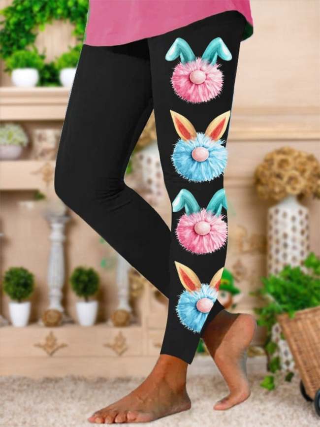 Women's Easter Cute Egg Bunny Gnome Print Yoga Leggings