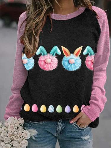 Women's Cute Easter Egg Bunny Gnome Print Sweatshirt