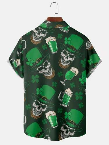 Skull Beer Chest Pocket Short Sleeve Shirt