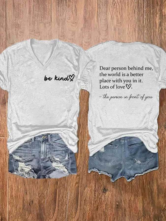 The World Is A Better Place With You In It Print V-neck Short Sleeve T-shirt