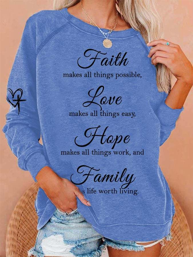 Women's Faith Love Hope Print Casual Crewneck Sweatshirt