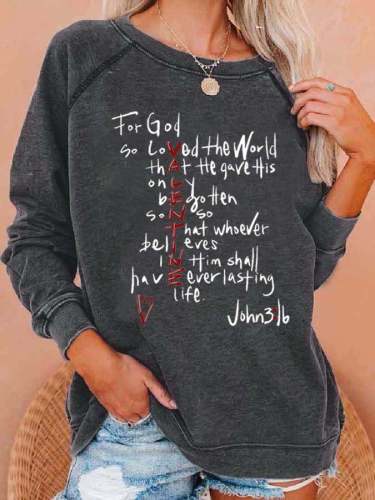 Women's For God So Loved Print Long sleeve Sweatshirt