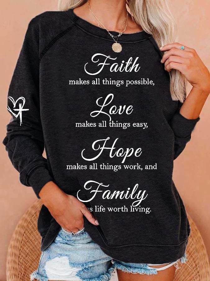 Women's Faith Love Hope Print Casual Crewneck Sweatshirt