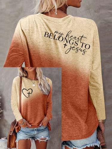 Women's My Heart Belongs To Jesus Print Ombre Sweatshirt