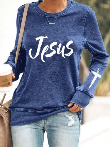 Women's Jesus Cross Print Sweatshirt
