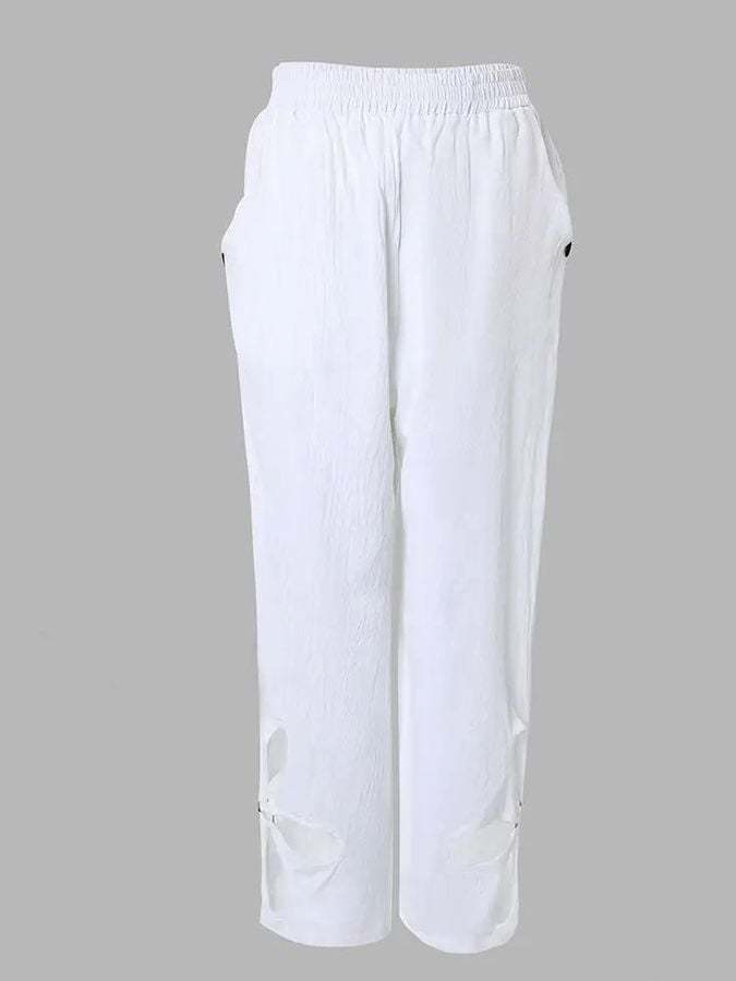 Women's Cotton Casual Cut-Out Pants With Pocket