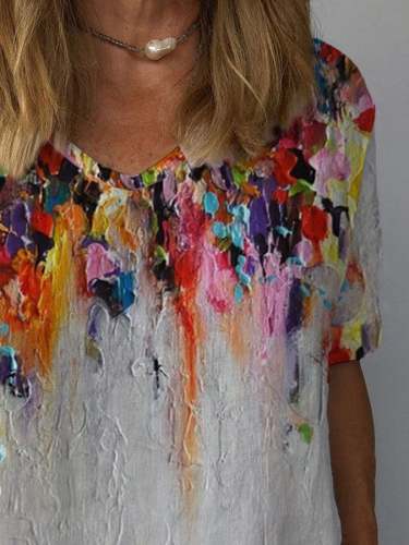 Casual Floral Oil Painting Print T-Shirt