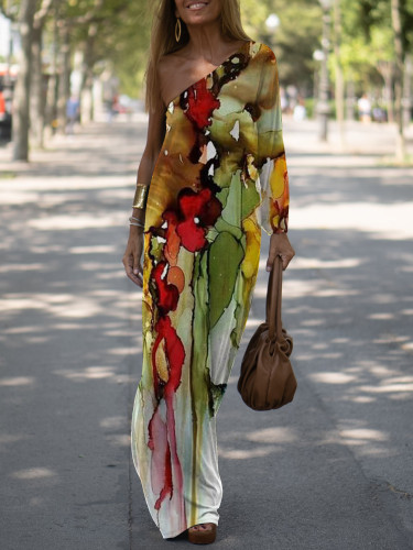 Women's Floral Print Cold Shoulder Sexy Dress