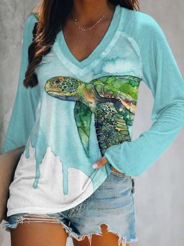 Women's Sea Turtle Print Long-Sleeve T-Shirt