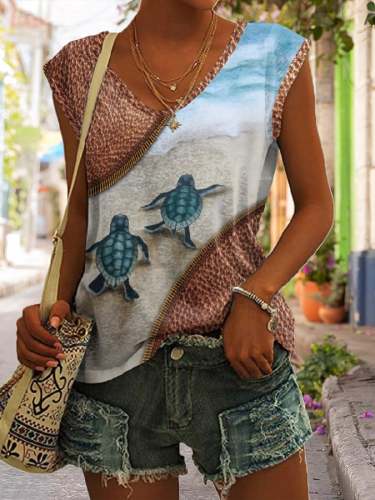 Sea Turtle Zipper Print Vest
