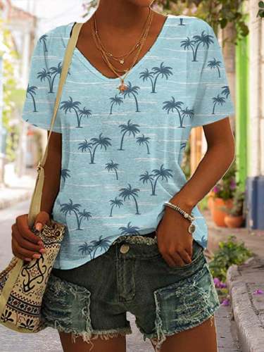 Coconut Tree  Printed Casual Short-Sleeved T-Shirt