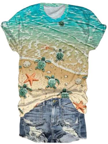 Women's Cute Sea Turtle Print T-Shirt