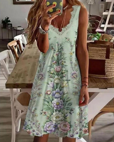 Casual Floral Lace V-neck Sleeveless Dress