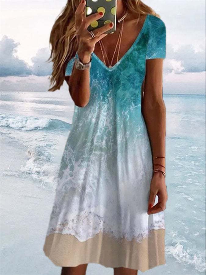 Resort Print Short Sleeve Dress
