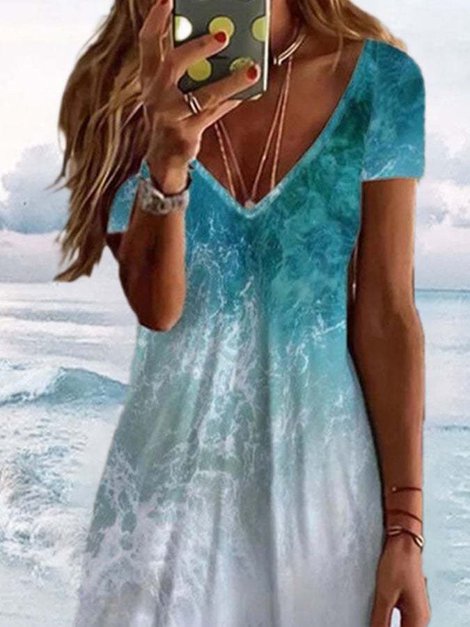 Resort Print Short Sleeve Dress