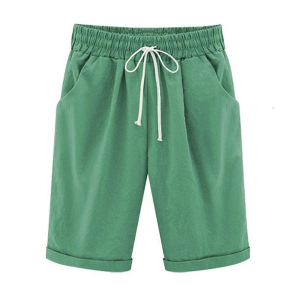 Summer Shorts Lace Up Elastic Waistband Loose Solid Pants