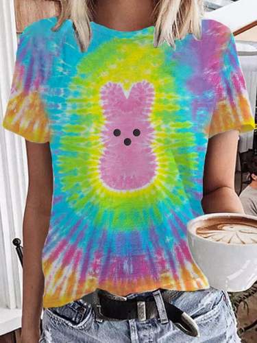 Women's Easter Bunny Tie Dye Print Casual T-Shirt