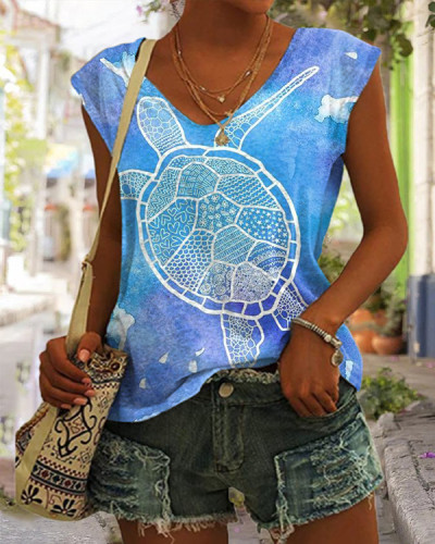 Casual Holiday Turtle V-Neck Sleeveless Top