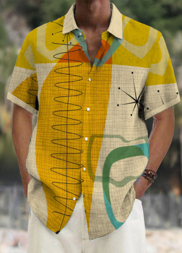 Mens Art Print Casual Breathable Short Sleeve Shirt dddf