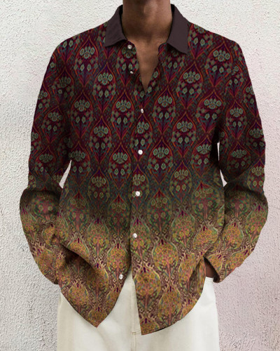 Men's cotton&linen long-sleeved fashion casual shirt 3bce