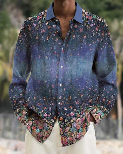 Men's cotton&linen long-sleeved fashion casual shirt be3e